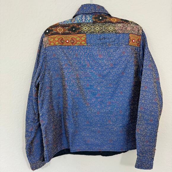 Coldwater Creek Women's Blazer Jacket Size L Mixed Media Artsy Embellished Blue - Picture 5 of 9
